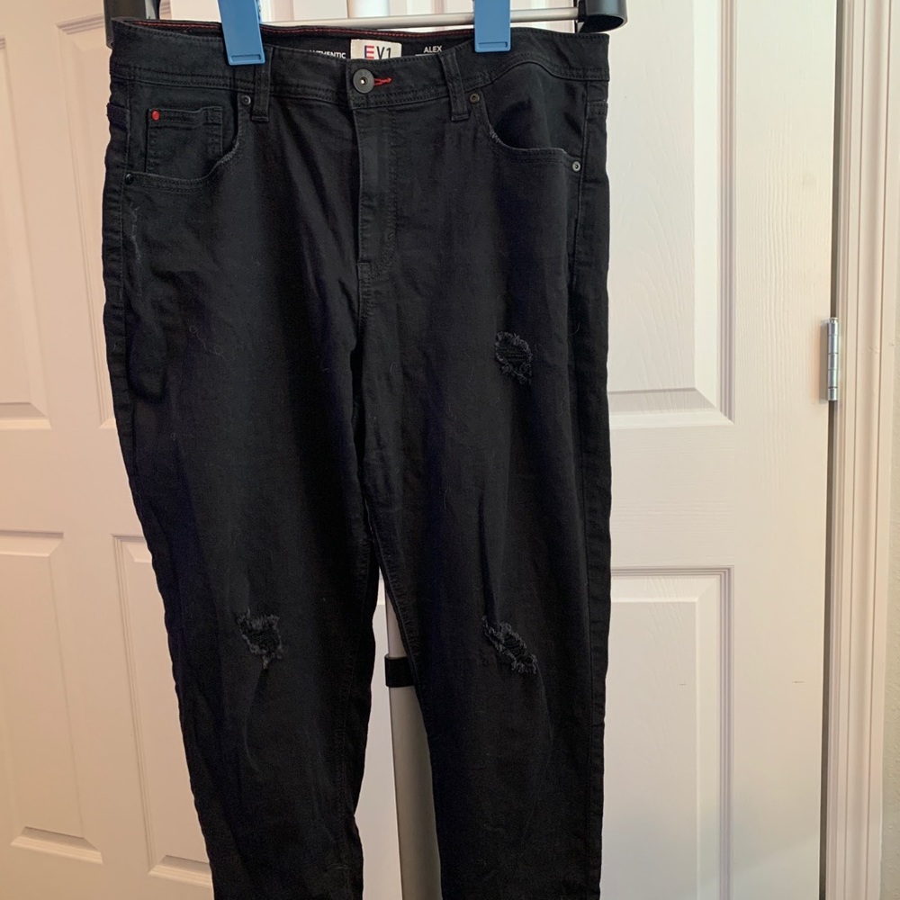 EV1 by Ellen DeGeneres Alex Relaxed Vintage Fit Jeans Black Distressed - Size 14